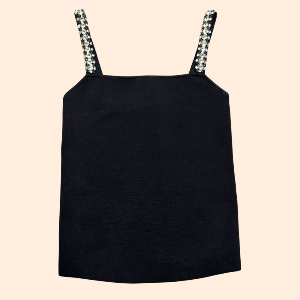 Alice + Olivia Black Tank Top with Jeweled Straps